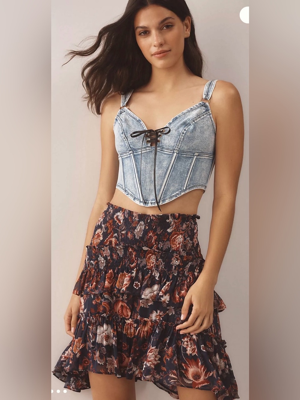 Anthropologie Navy Floral Ruffle Mini Skirt - Picture 2 of 11